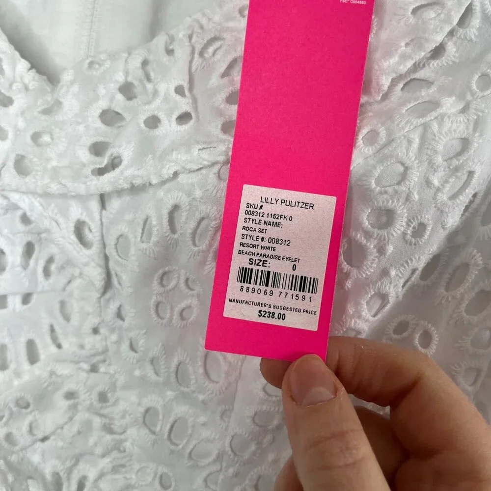 Lilly Pulitzer Roca Resort White Eyelet Lace Long Sleeve Cropped Top 0